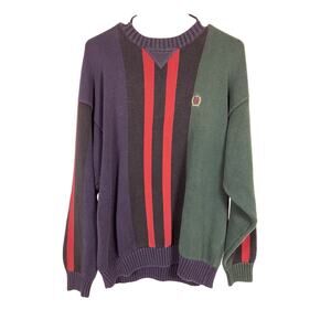 Vintage Tommy Hilfiger Sweater Mens XL 90s Striped Crewneck Cotton Knit